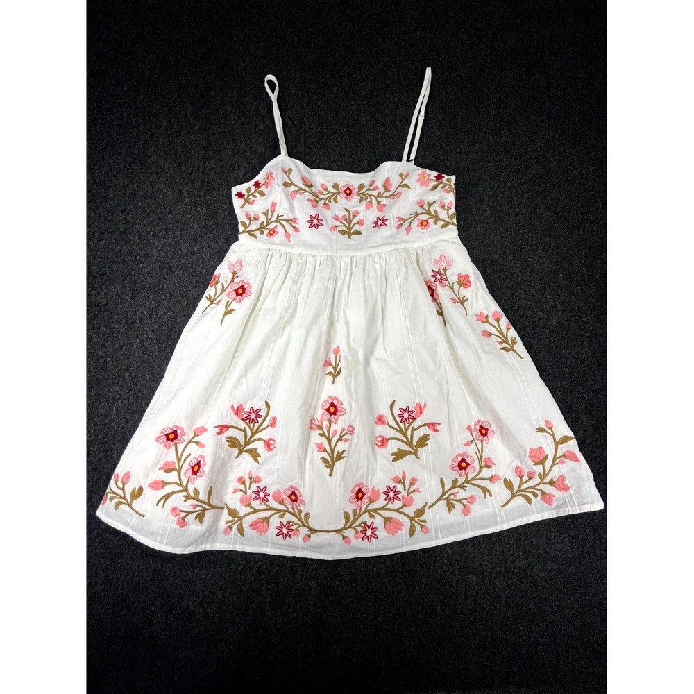 Altar'd State Martina Mini Sundress Women S White Floral Embroidered 100% Cotton